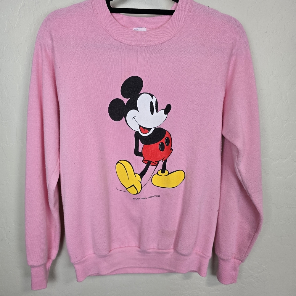 Vintage 80s-90s Disney Pink Mickey Mouse Women's Crewneck Jerzees Sweater Medium